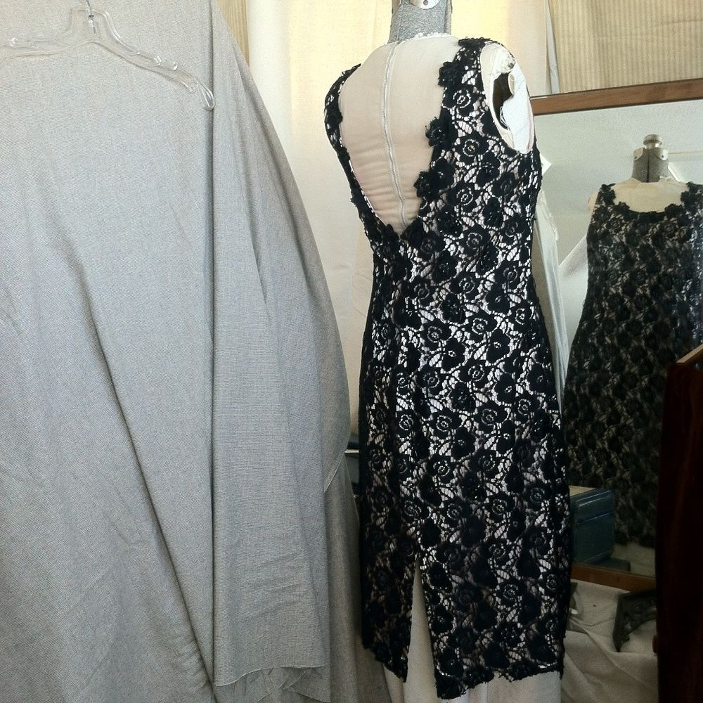 Evening Wiggle Dress - Open Back Lace and Cream